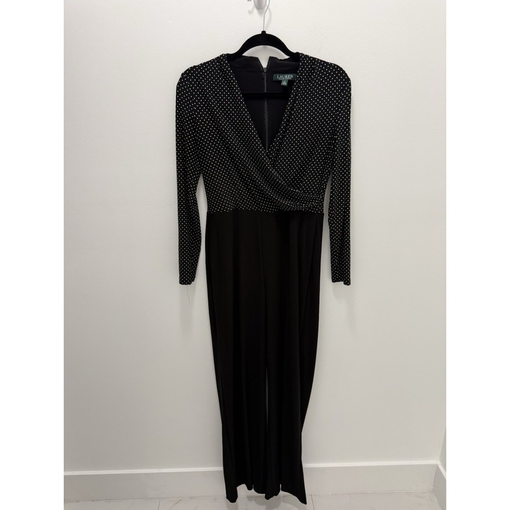 Lauren Ralph Lauren Jumpsuit Women's 6 Black‎ Polka Dot Wide Leg Long Sleeve
